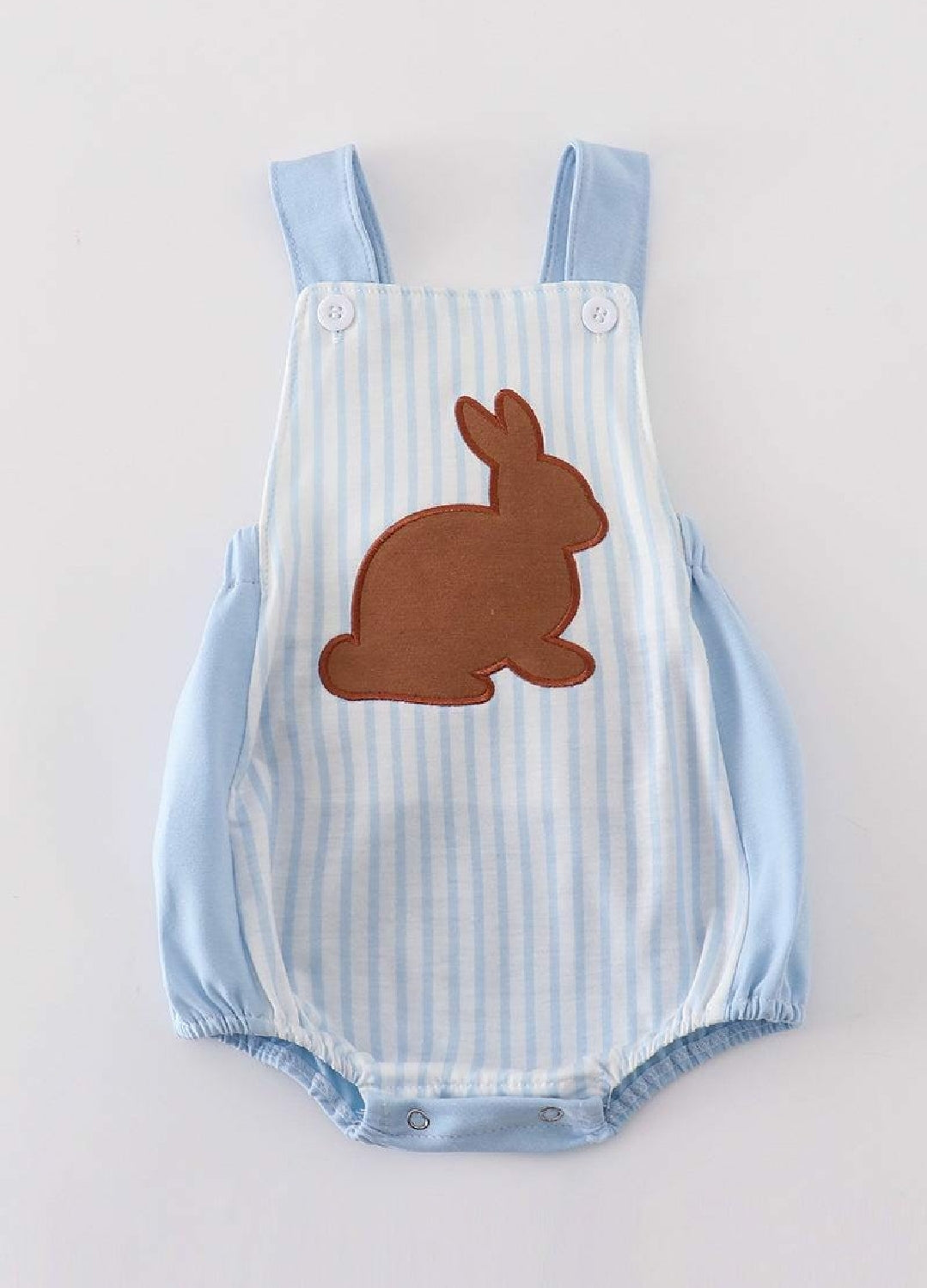 Boy's Boutique Easter Blue Chocolate Bunny Bunnies Applique Embroidered Embroidery Bubble Romper Outfit Matching Sibling