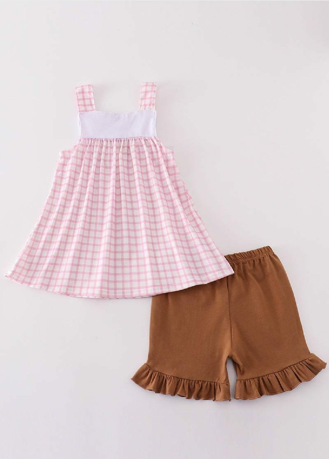 Girl's Boutique Pink Easter Cross  Lamb Girl Embroidered Embroidery Two Piece Short Set Outfit Matching Sibling