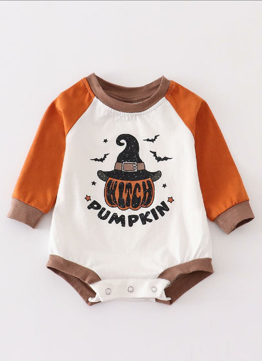Boy's Boutique Witch Pumpkin Long Sleeve Halloween Bat Romper Sibling Matching