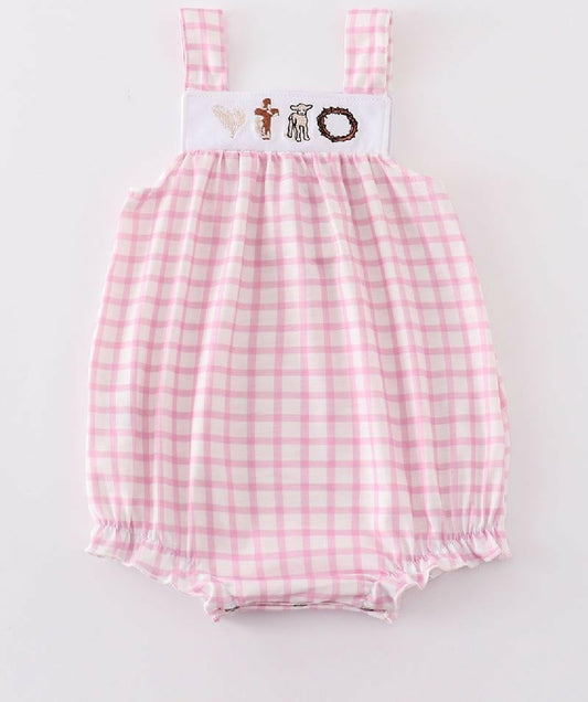 Girl's Boutique Pink Easter Cross  Lamb Girl Embroidered Embroidery Romper Outfit Matching Sibling