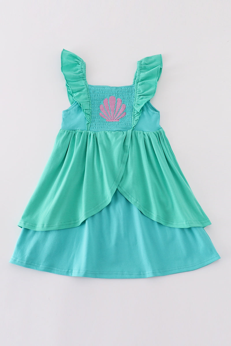 Girl's Boutique Green Ariel Mermaid Smocked Dress Sibling Matching