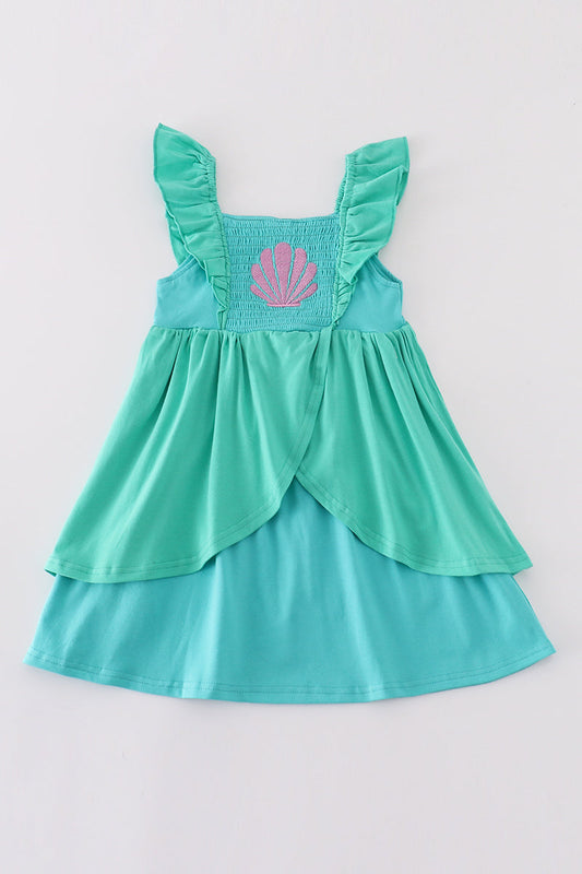 Girl's Boutique Green Ariel Mermaid Smocked Dress Sibling Matching