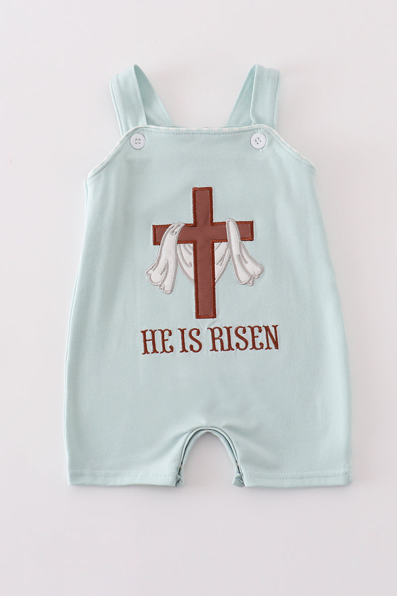 Abby & Evie Boy's Boutique Easter He Is Risen Applique Embroidered Embroidery Romper Outfit Matching Sibling