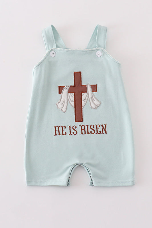 Abby & Evie Boy's Boutique Easter He Is Risen Applique Embroidered Embroidery Romper Outfit Matching Sibling