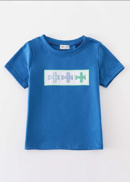 Boy's Boutique Blue Airplane T Shirt Sibling Matching Summer Plaid Embroidered Embroidery
