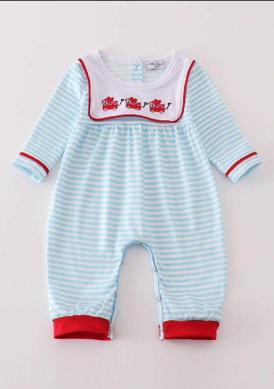 Boys Boutique Valentine's Day Heart Envelope Stripe Embroidery Embroidered Romper Matching Sibling