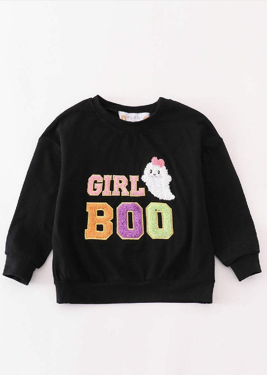 Girl's Boutique Halloween Boo Chenille Patch Embroidered Embroidery Sweater Sibling And Parent Matching Mommy And Me