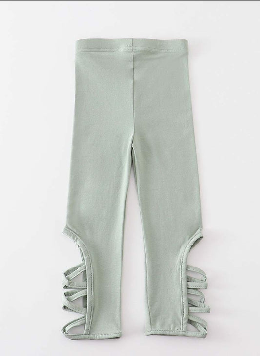 Girl's Boutique Sage Green Hollow Out Leggings Dance Sports