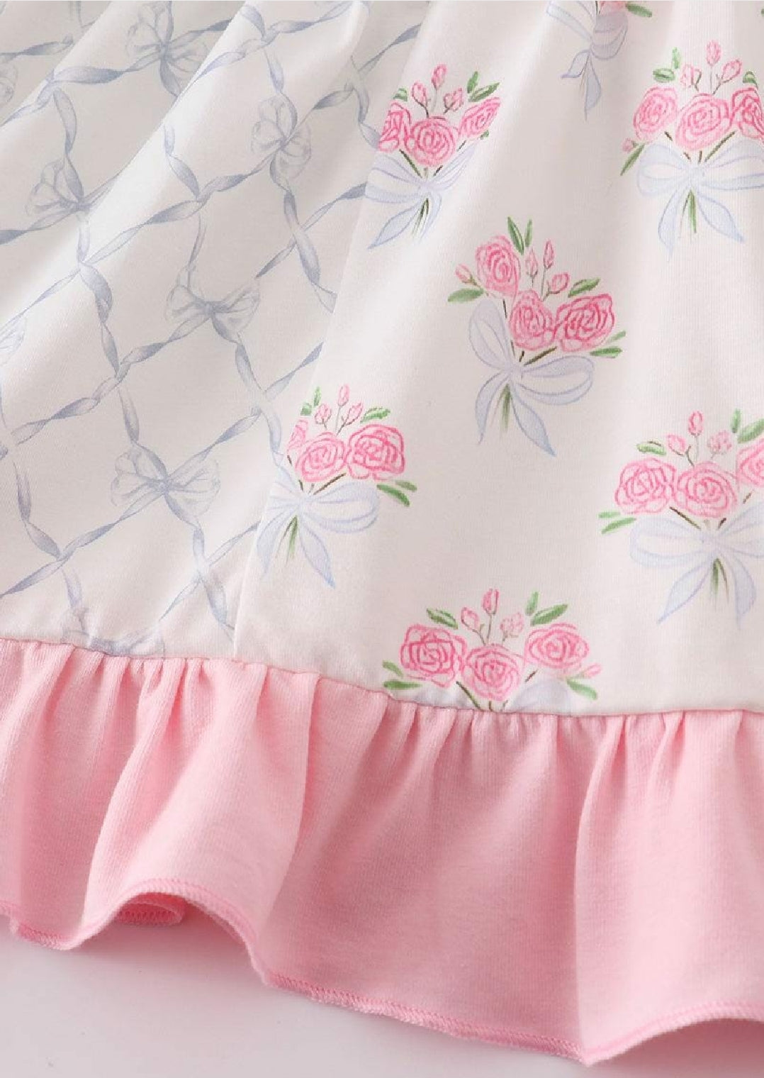 Girl's Boutique Pink Floral Bow Tie Print Ruffle 2 Piece Set Sibling Matching