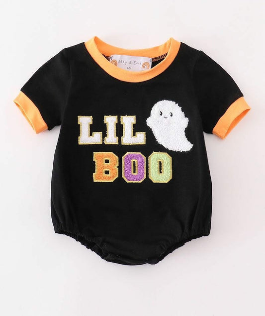 Boy's Boutique Halloween Lil Boo Chenille Patch Embroidered Embroidery Bubble Romper Sibling And Parent Matching Mommy And Me