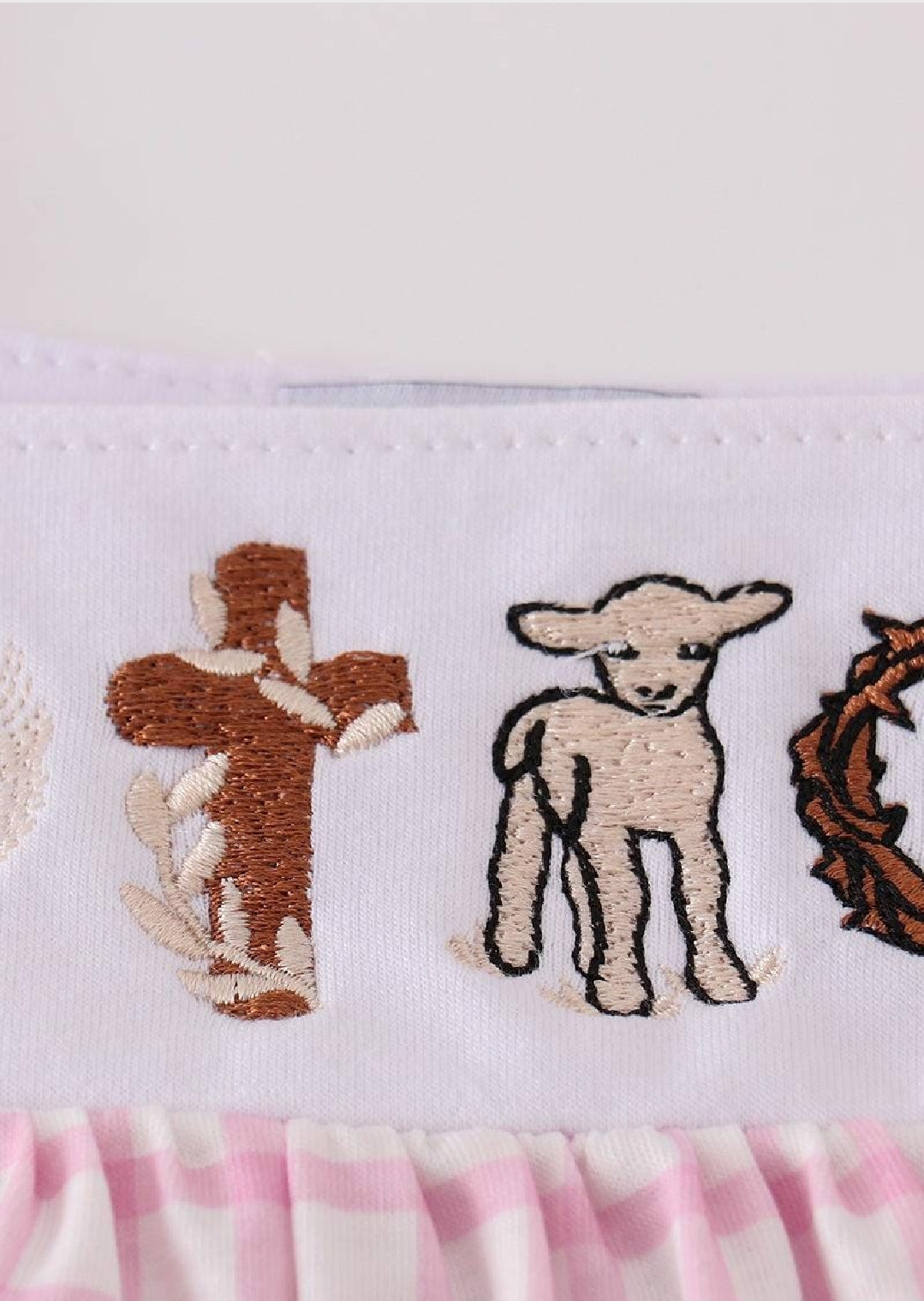 Girl's Boutique Pink Easter Cross  Lamb Girl Embroidered Embroidery Two Piece Short Set Outfit Matching Sibling