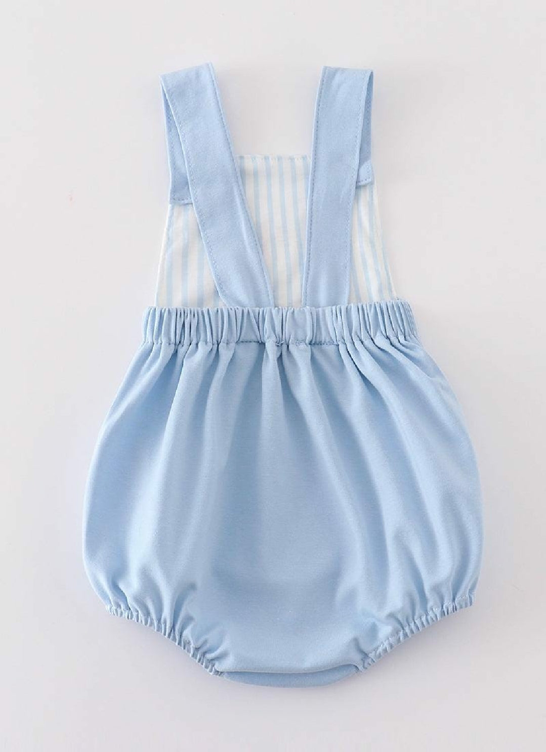 Boy's Boutique Easter Blue Chocolate Bunny Bunnies Applique Embroidered Embroidery Bubble Romper Outfit Matching Sibling