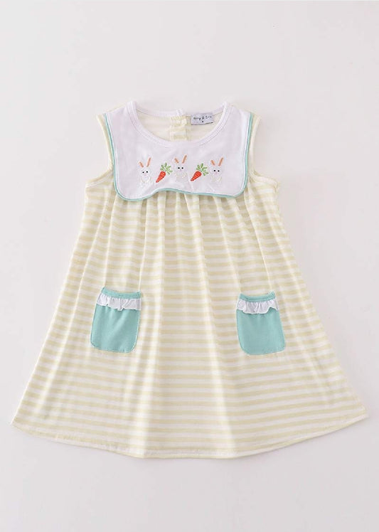 Girl's Boutique Yellow Easter Bunny Girl Embroidered Embroidery Dress Matching Sibling