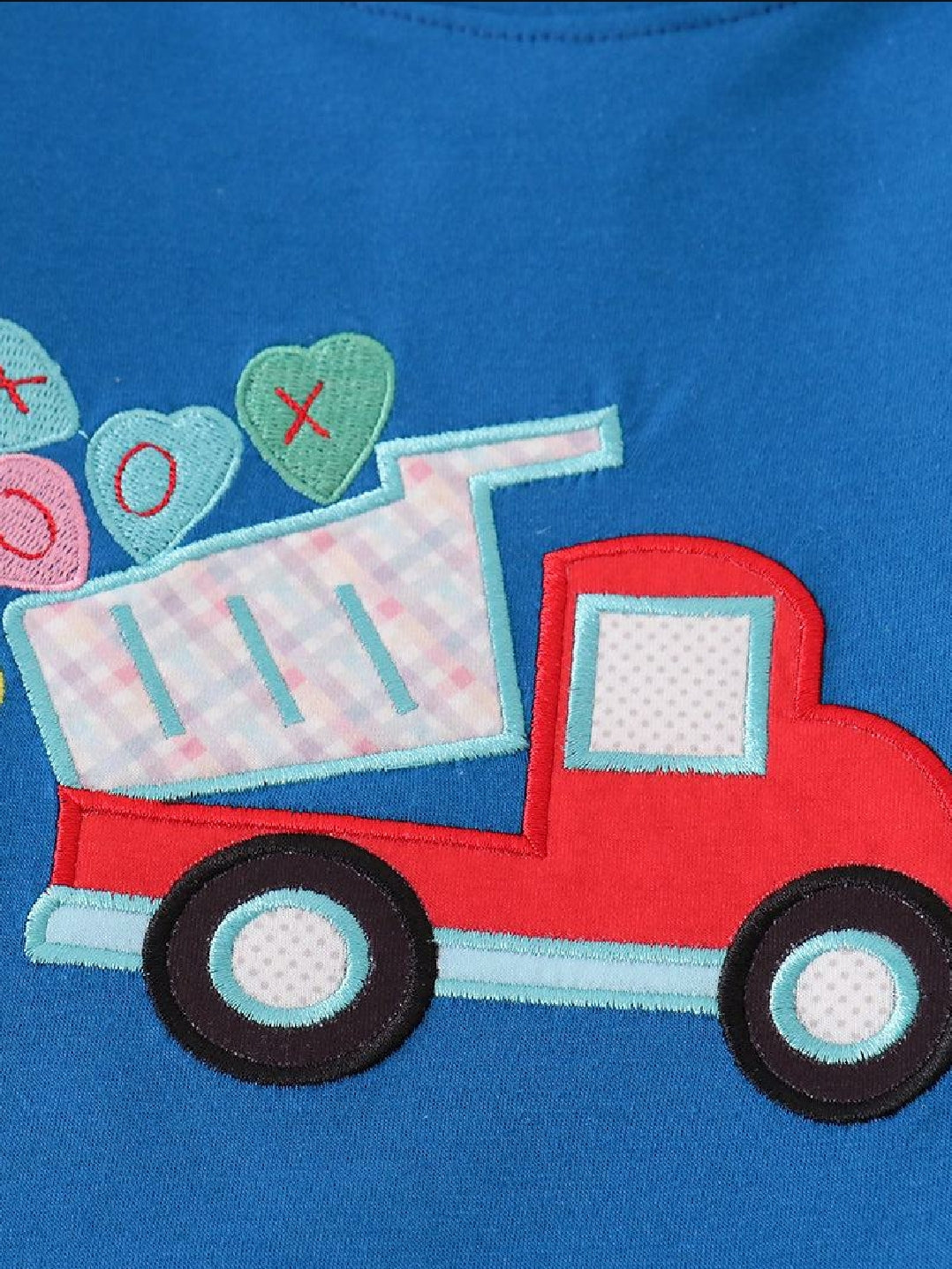 Boys Boutique Valentine's Day Heart Blue Truck Embroidery Embroidered 2 Piece Pant Set Outfit Matching Sibling