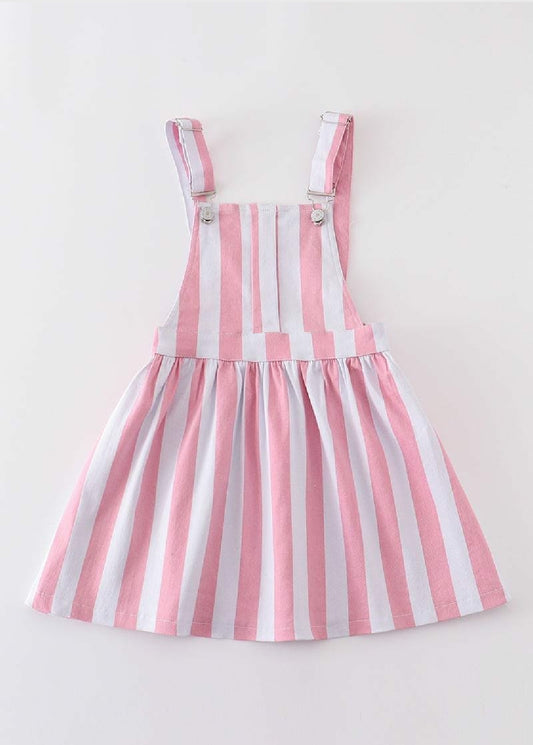 Girl's Boutique Pink Stripe Denim Strap Overall Dress Coveralls Retro