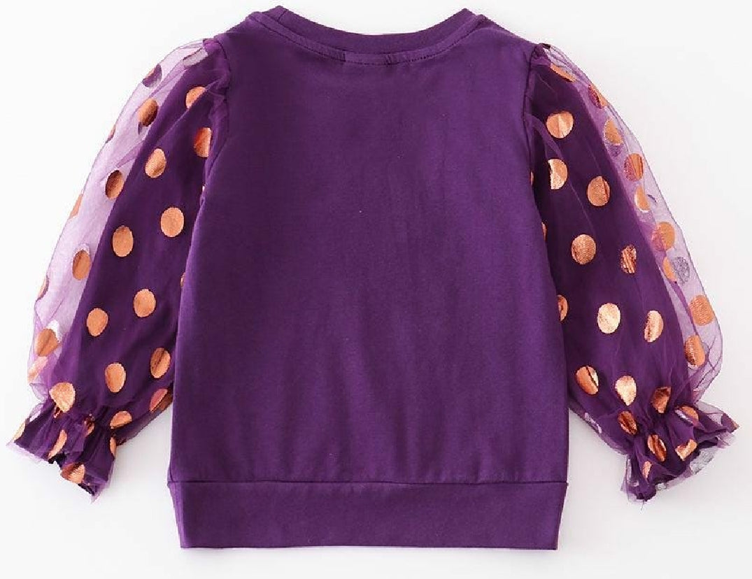 Girl's Boutique Witch Party Puff Sleeve Halloween Glitter Party Top Matching Sibling