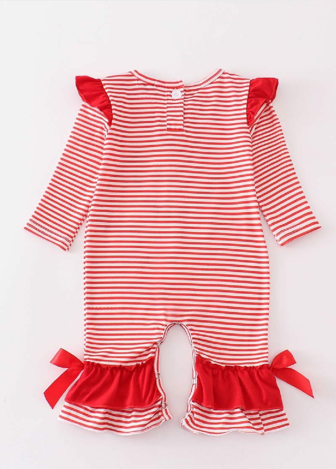 Girl's Boutique Red Stripe Valentine Heart Applique Embroidery Embroidered Romper Matching Sibling