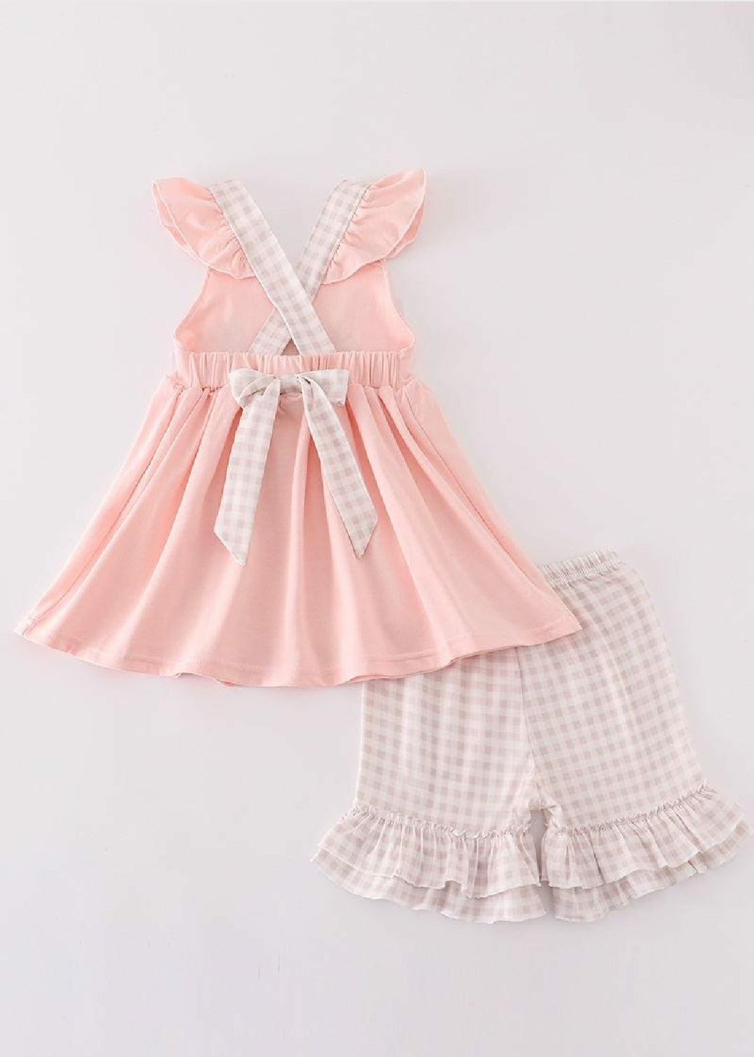 Girl's Boutique Pink Easter Bunny French Knot Girl Embroidered Embroidery Two Piece Short Set Outfit Matching Sibling