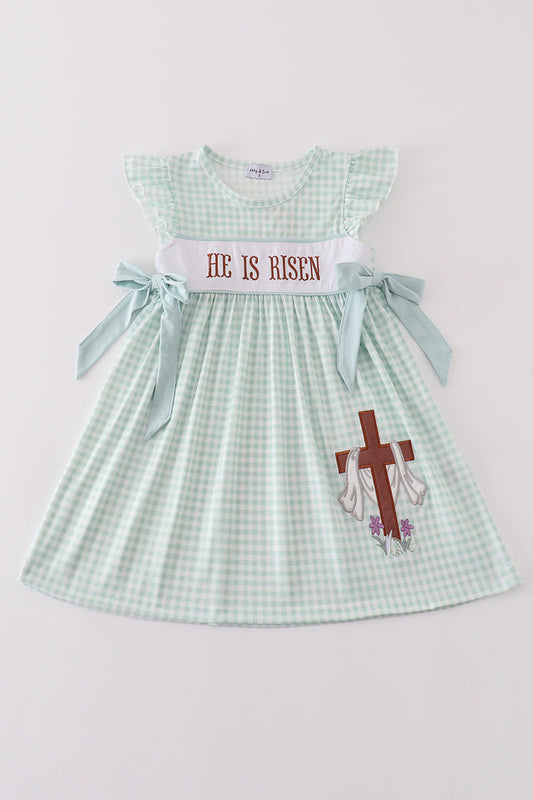 Abby & Evie Girl's Boutique Easter He Is Risen Applique Embroidered Embroidery Dress Matching Sibling