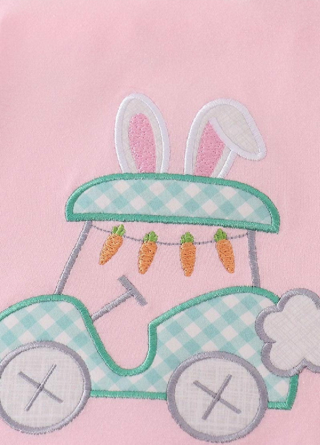 Girl's Boutique Pink Easter Bunny Golf Cart Applique 2 Piece Outfit Set Matching Sibling
