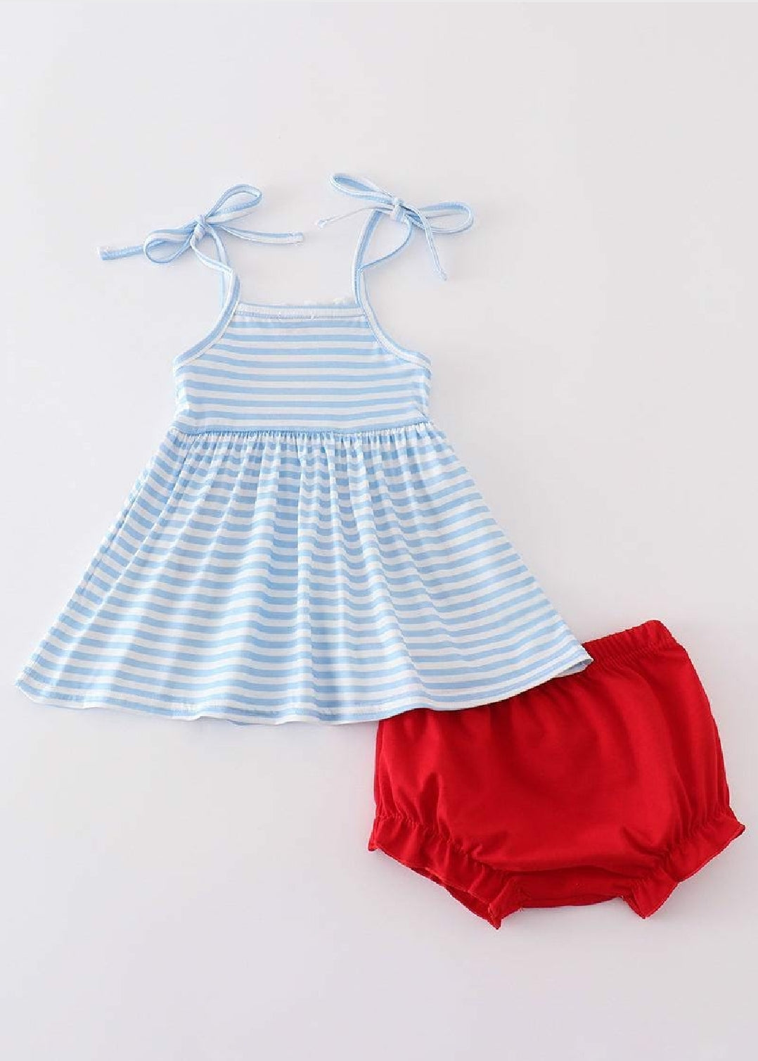Girl's Boutique Patriotic Mouse Character Flag Red And Blue 2 Piece Bloomer Set 4th of July Sibling Matching