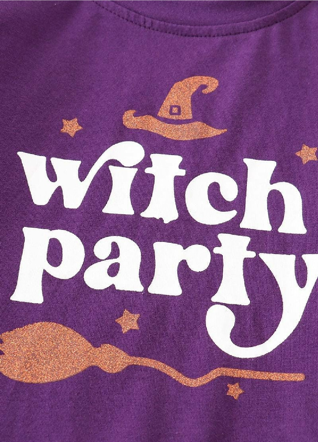 Girl's Boutique Witch Party Puff Sleeve Halloween Glitter Party Top Matching Sibling