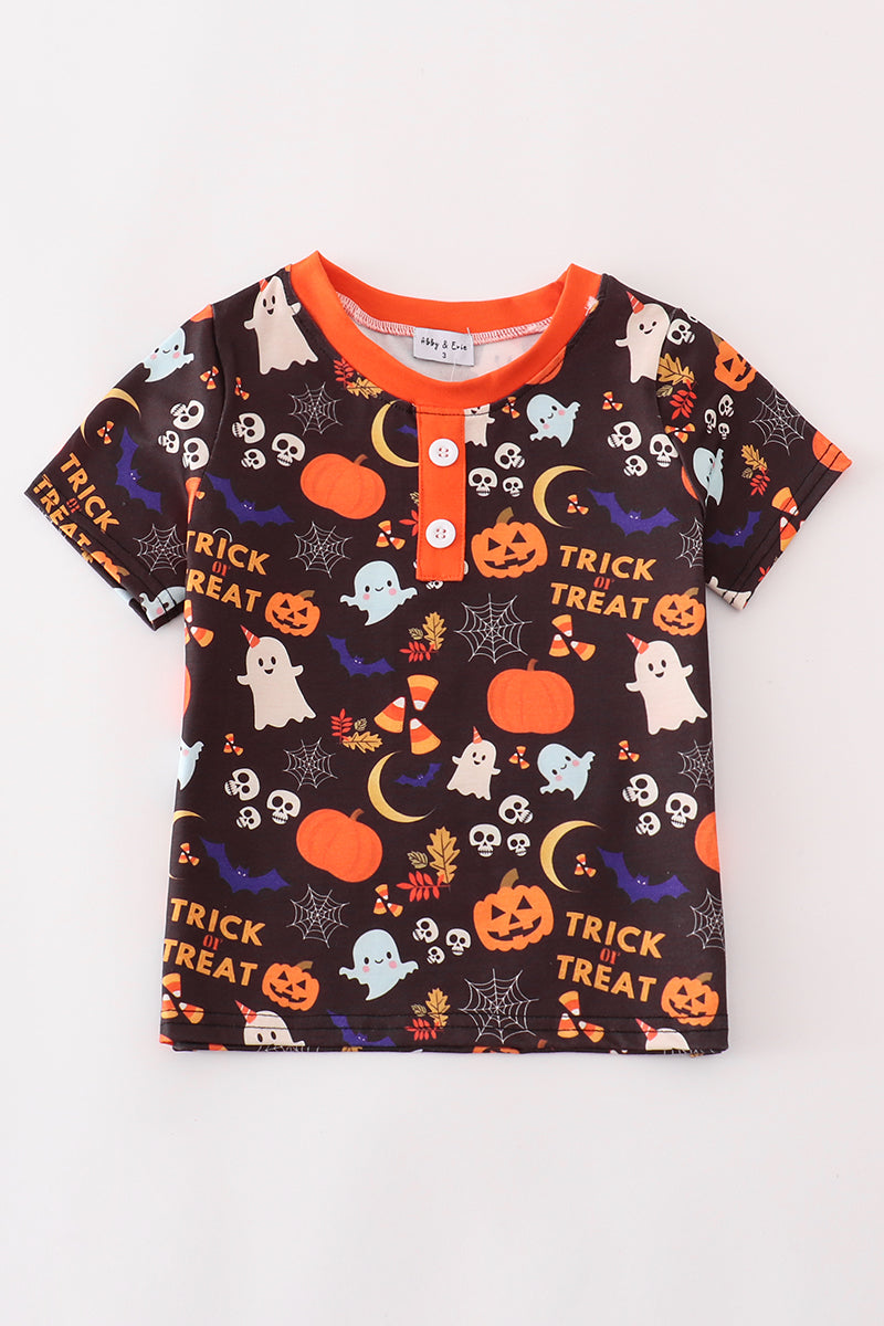 Abby & Evie Boy's Boutique Orange Trick Or Treat Halloween Candy Corn T Shirt Top Sibling Matching