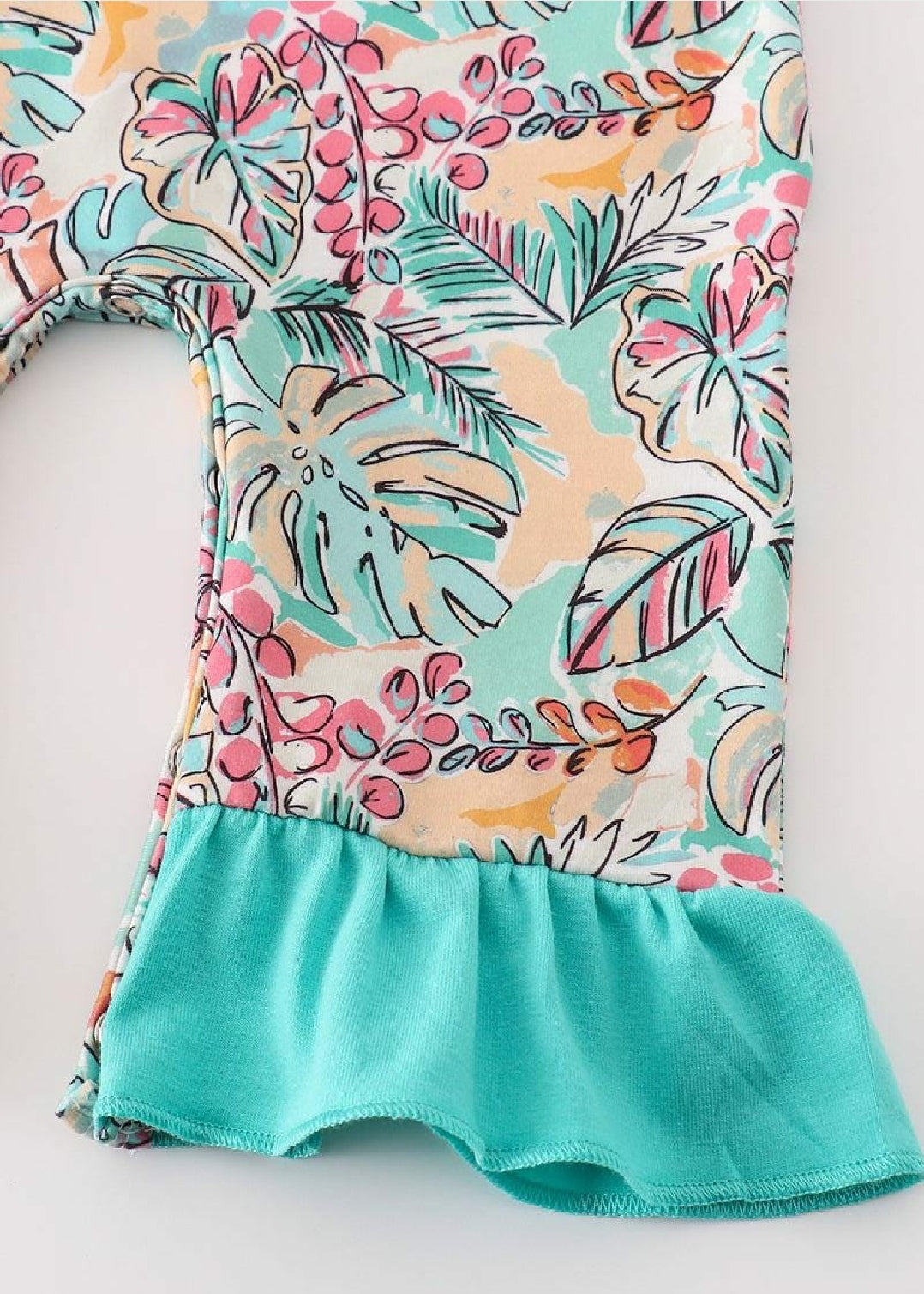 Girl's Boutique Teal Floral Print Forest Animal Embroidered Embroidery BABY Toddler Jumper Romper One Piece Matching Sibling