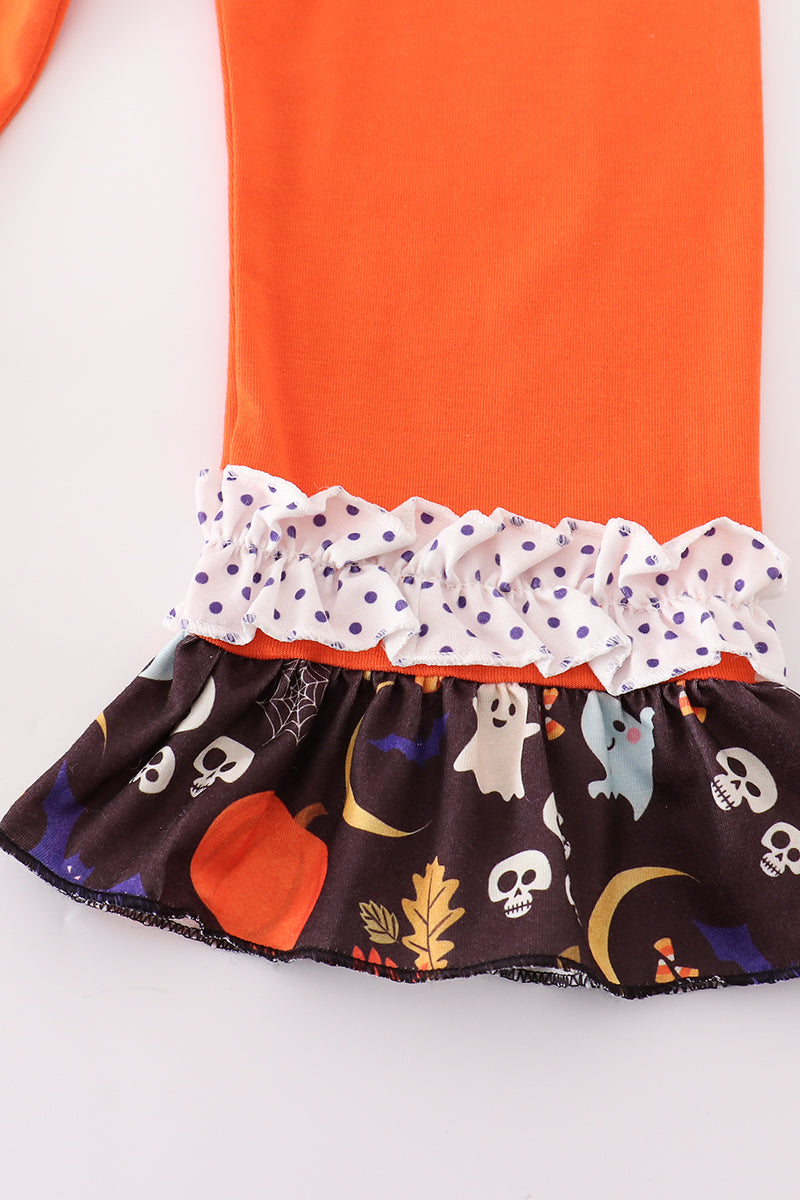 Abby & Evie Girl's Boutique Orange Trick Or Treat Halloween Candy Corn 2 Two Piece Set Sibling Matching