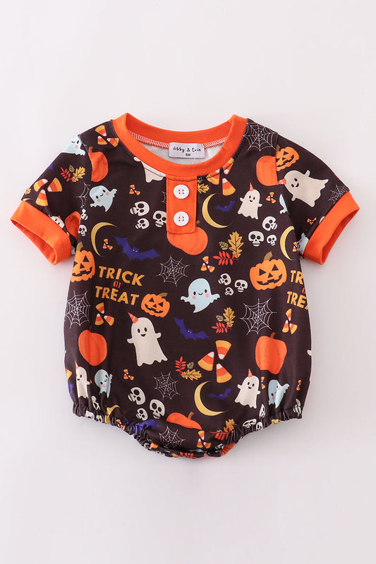 Boy's Boutique Orange Trick Or Treat Halloween Candy Corn Romper Sibling Matching