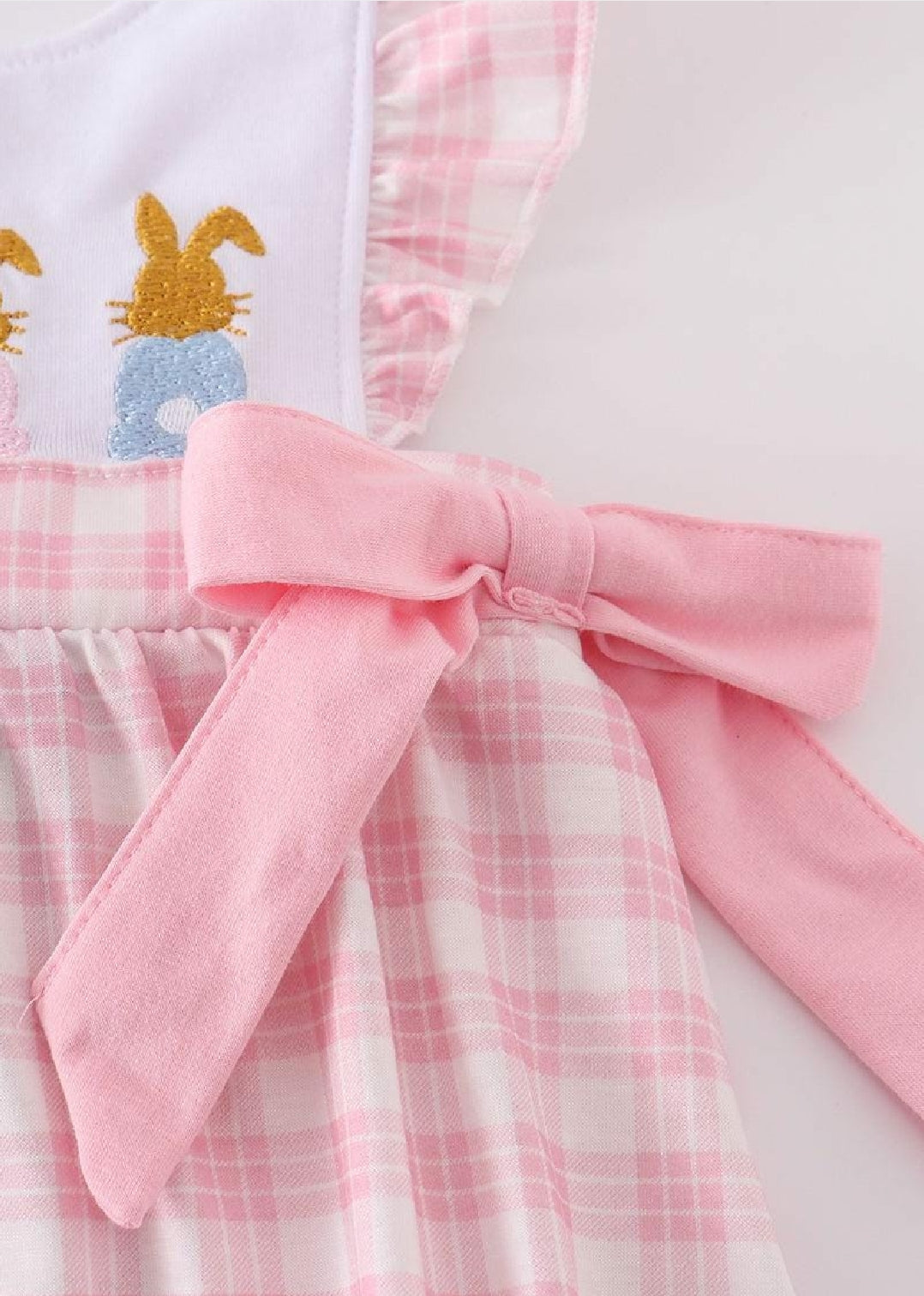 Girl's Boutique Pink Easter Bunny Bow Girl Embroidered Embroidery Bubble Romper Matching Sibling