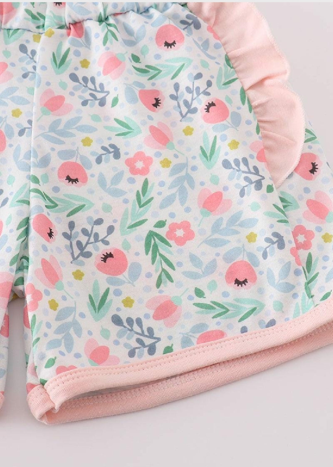 Girl's Boutique Pink Easter Bunny Floral Applique Embroidered Embroidery Short Set Matching Sibling