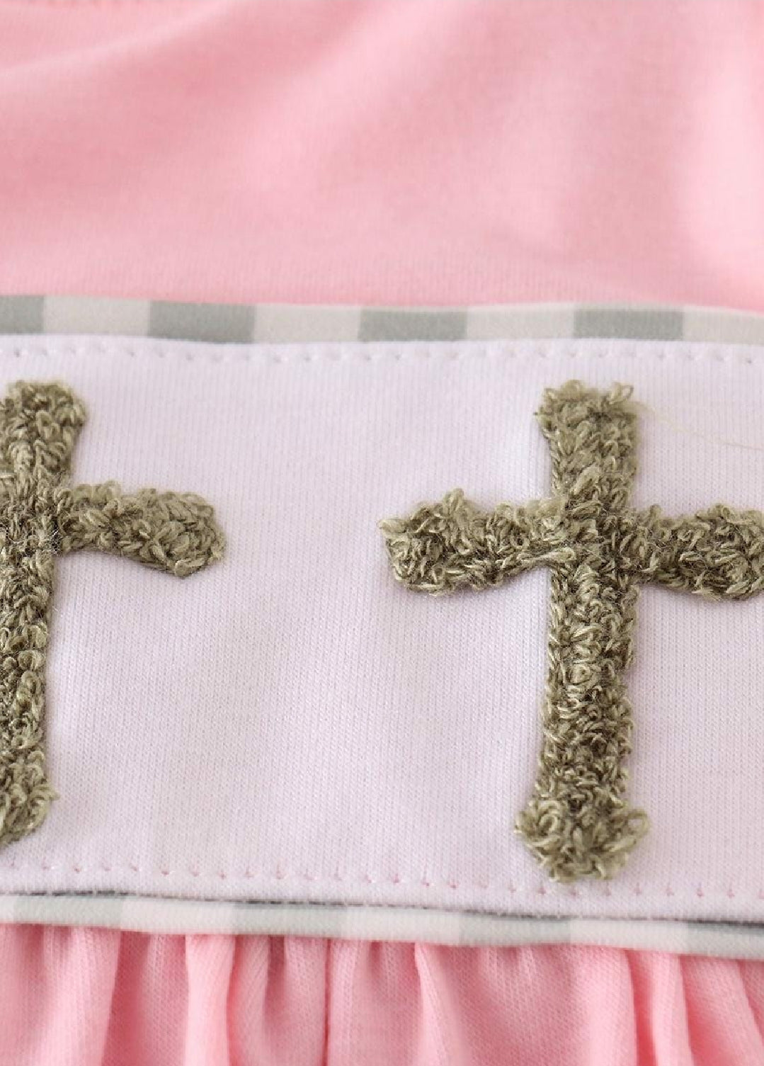 Girl's Boutique Pink Easter Cross French Knot Girl Embroidered Embroidery Two Piece Set Outfit Matching Sibling