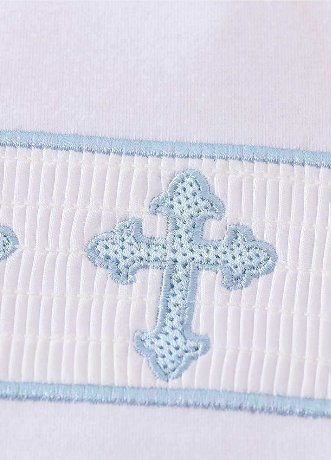 Boy's Boutique Blue Easter Cross Embroidered Embroidery Smocked Two Piece Outfit Set Matching Sibling