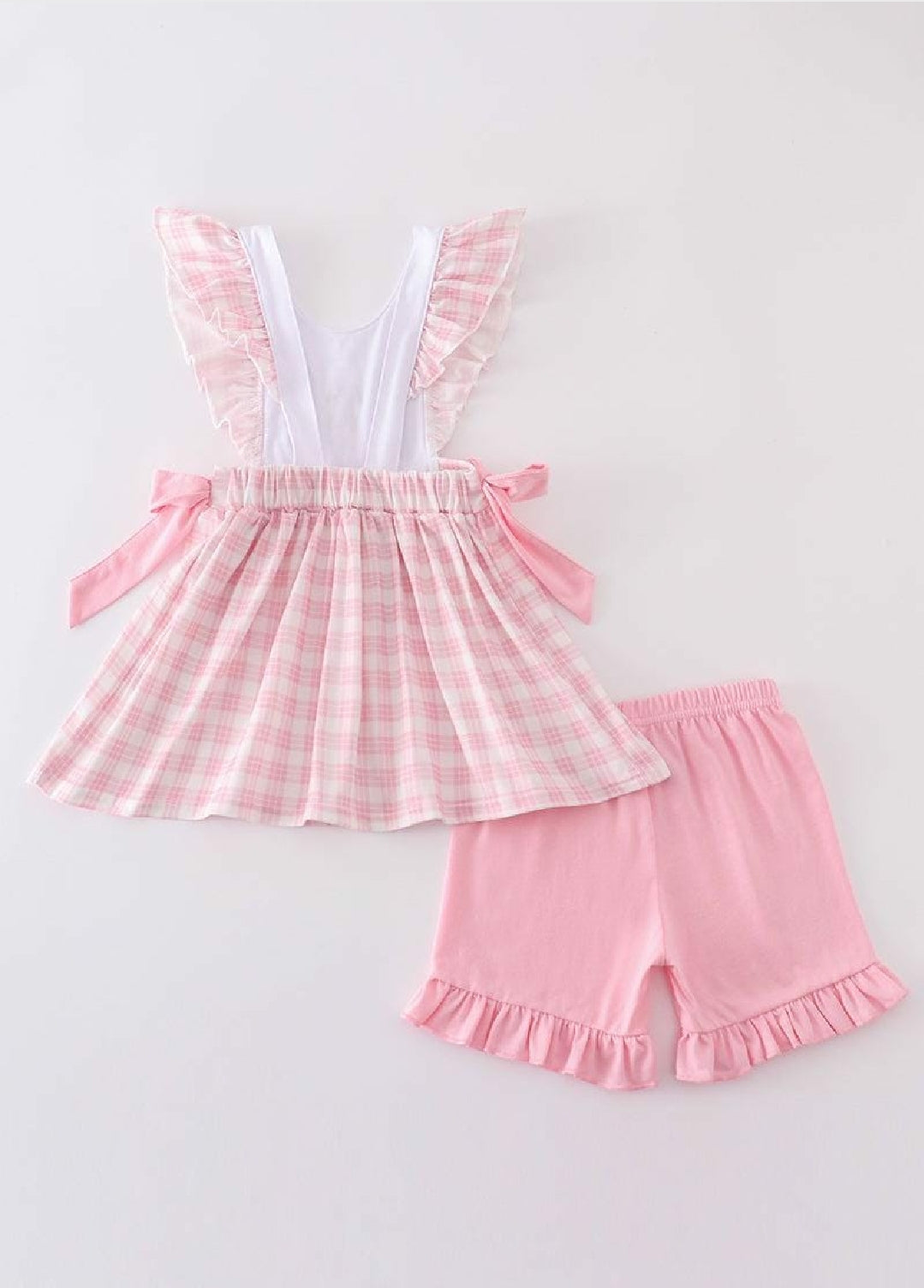 Girl's Boutique Pink Easter Bunny Bow Girl Embroidered Embroidery Short Set Matching Sibling
