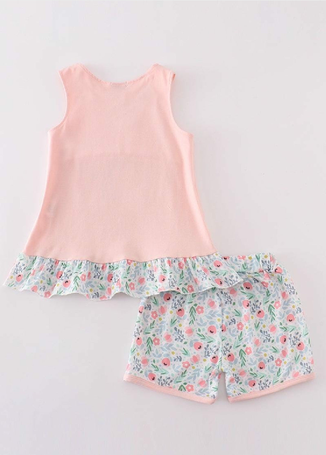 Girl's Boutique Pink Easter Bunny Floral Applique Embroidered Embroidery Short Set Matching Sibling