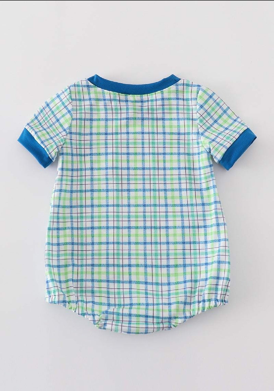 Boy's Boutique Blue Airplane Plaid Bubble Romper Sibling Matching Summer Plaid Embroidered Embroidery