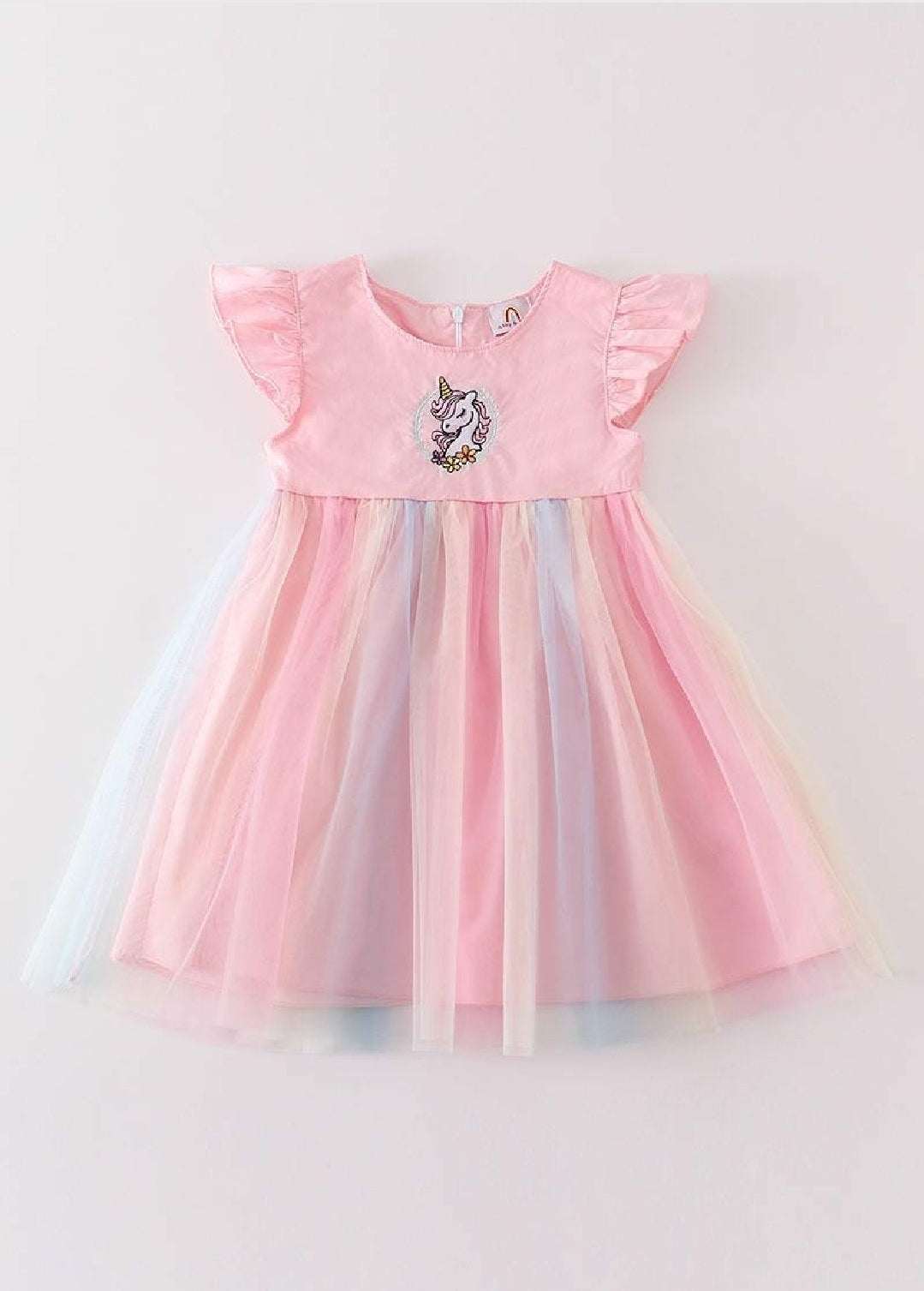 Girl's Boutique Rainbow Unicorn Ruffle Embroidered Embroidery Dress