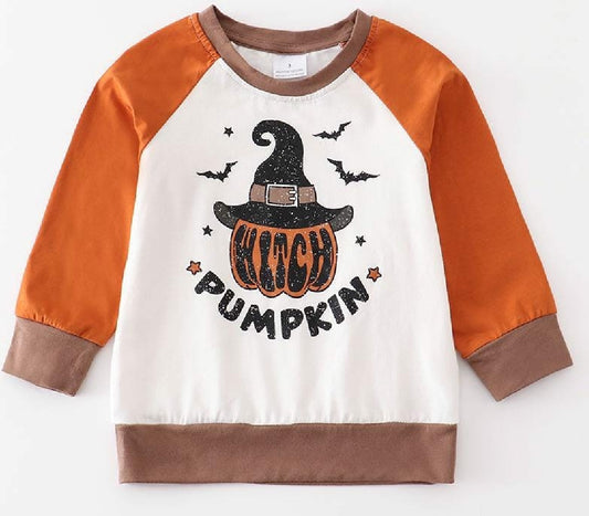 Boy's Boutique Witch Pumpkin Long Sleeve Halloween Bat Top Matching Sibling