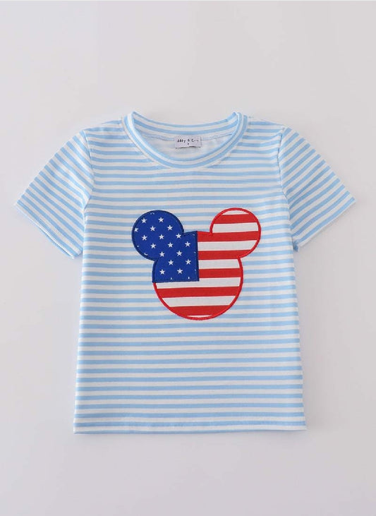 Boy's Boutique Patriotic Mouse Character Flag Red And Blue Top Shirt 4th of July Sibling Matching