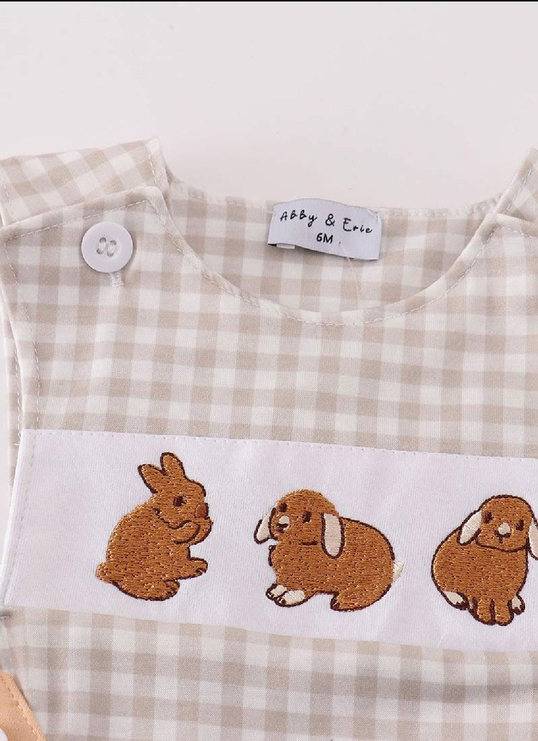 Boy's Boutique Easter Tan Bunny Bunnies Applique Embroidered Embroidery JonJon Romper Outfit Matching Sibling