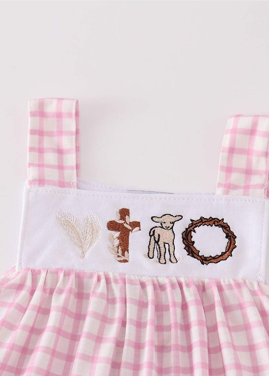Girl's Boutique Pink Easter Cross  Lamb Girl Embroidered Embroidery Two Piece Short Set Outfit Matching Sibling