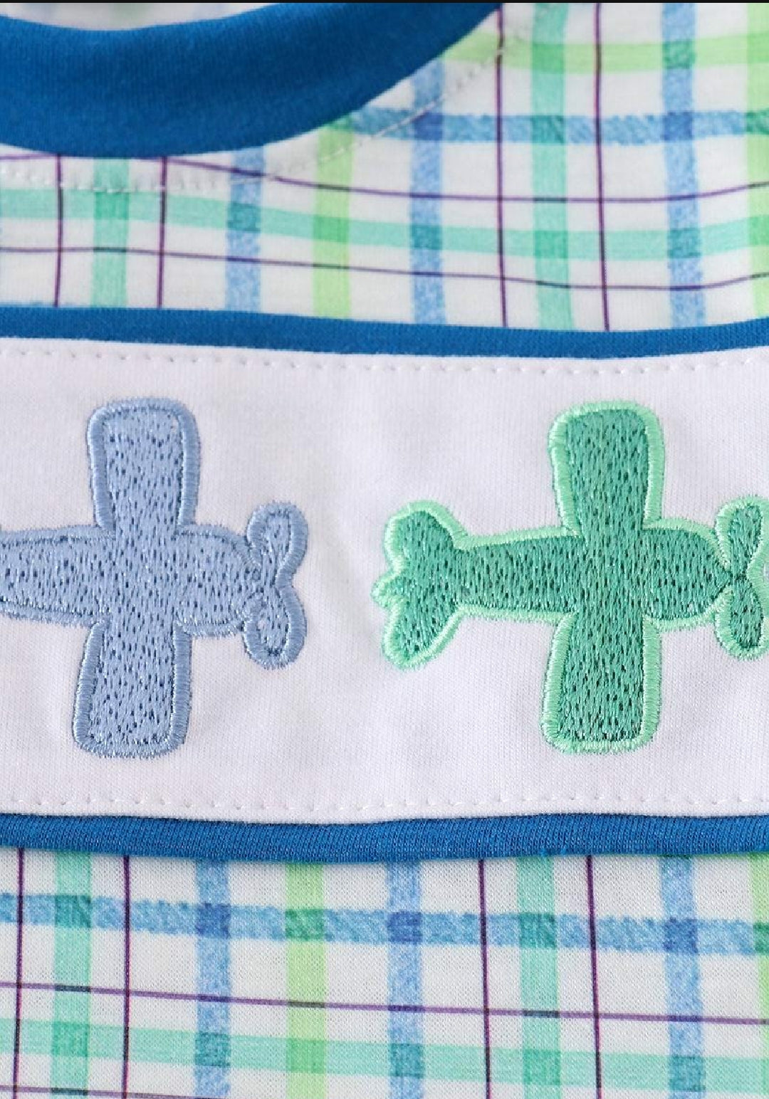 Boy's Boutique Blue Airplane Plaid Bubble Romper Sibling Matching Summer Plaid Embroidered Embroidery