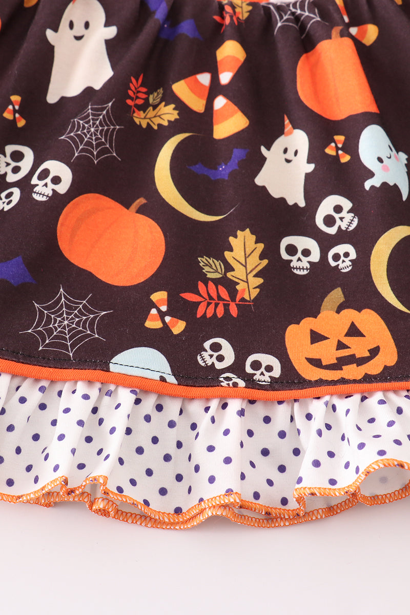 Abby & Evie Girl's Boutique Orange Trick Or Treat Halloween Candy Corn 2 Two Piece Bloomer Set Sibling Matching