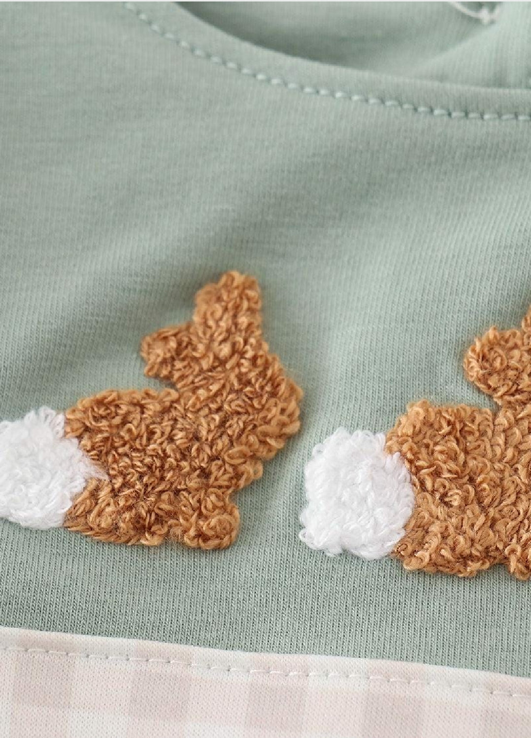 Boy's Boutique Cotton Sage Easter Bunny French Knot Embroidered Bubble Romper Outfit Matching Sibling