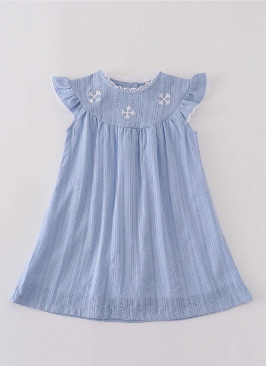 Girl's Boutique Premium Blue Easter Cross Girl Embroidered Embroidery Dress Matching Sibling