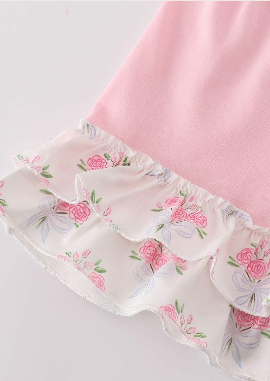 Girl's Boutique Pink Floral Bow Tie Print Ruffle 2 Piece Set Sibling Matching