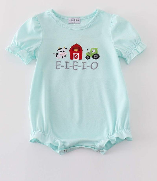 Girl's Boutique Red Farm E-I-E-I-O Applique Checkered Embroidered Embroidery Romper Matching Sibling