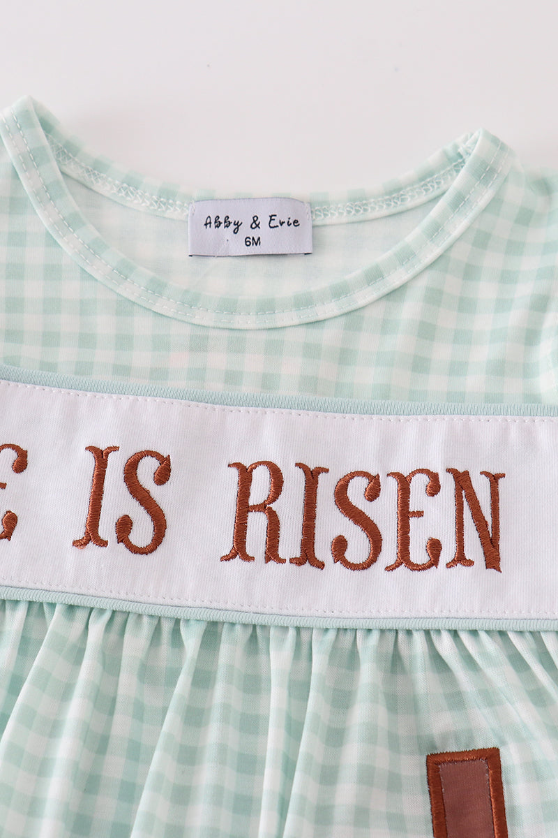 Abby & Evie Girl's Boutique Easter He Is Risen Applique Embroidered Embroidery Two Piece Bloomer Set Outfit Matching Sibling