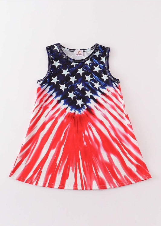 Girl's Boutique Patriotic Flag And Stars Summer Dress 4th Of July Matching Sibling